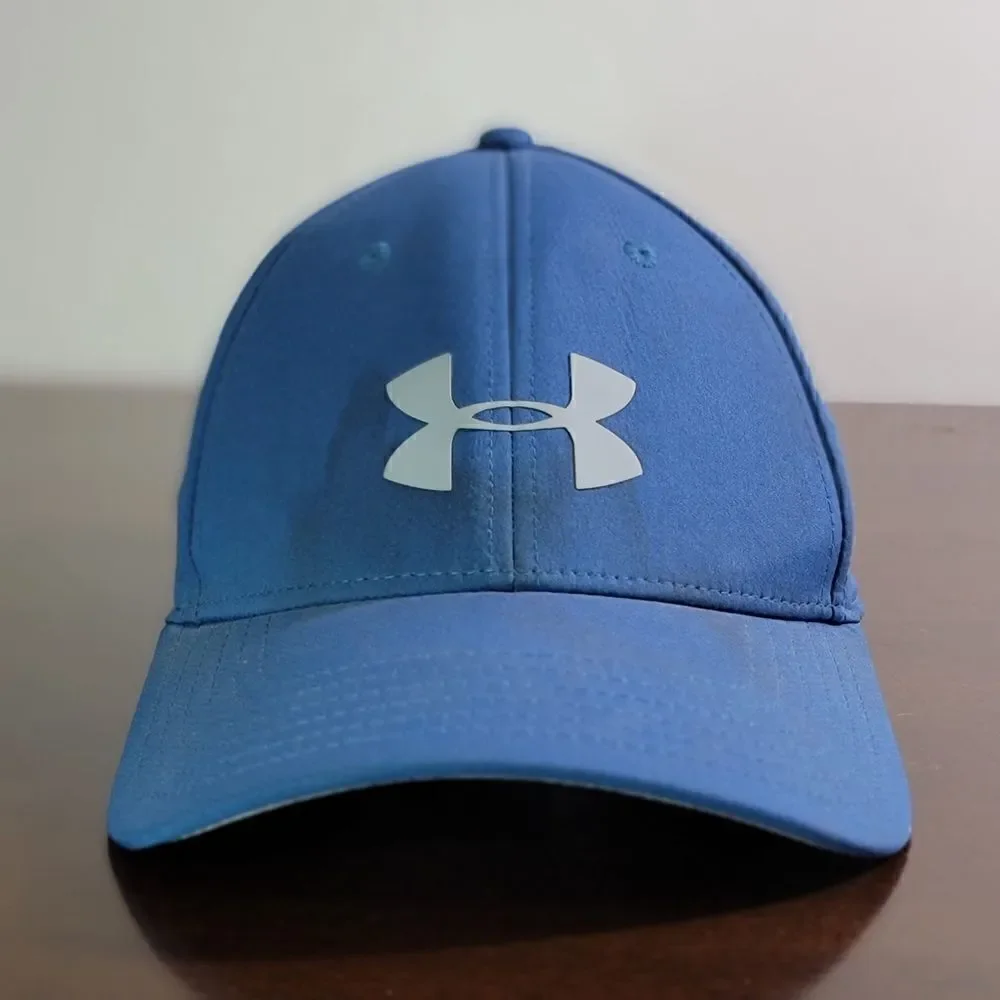 Under Armour Heat Gear Fitted Hat Cap Blue Gray Size Medium Large Elastic